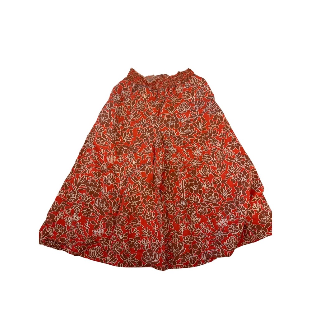 Kate Spade Saturday Orange Floral Smocked Wide Leg Culotte Pants Small